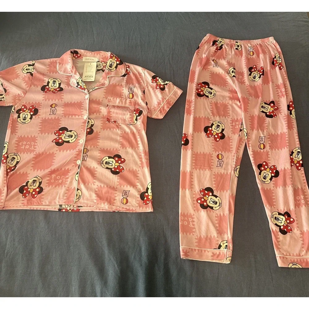 Marckimi NWT 2 Pc‎ Pajama Set XXL Pink Minnie Mouse Print Loungewear Sleepwear